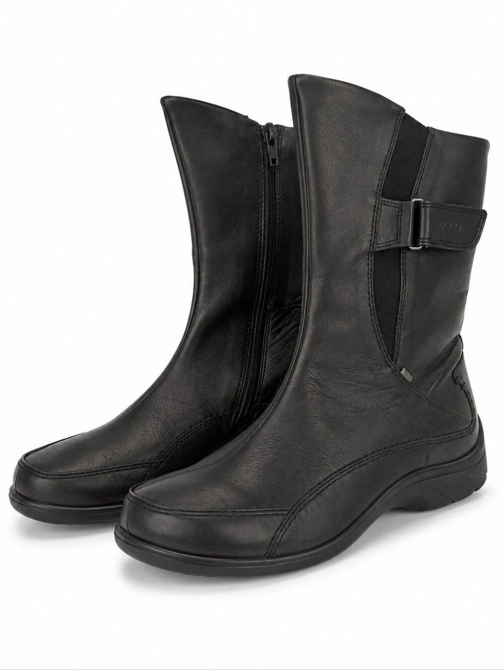 ECCO Black Leather Mid Calf Moto Boots EU 36 US 5 Side Zip Comfort Walking Shoes